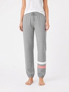 Roma Concept Heather Gray Jogger Lounge Sweatpants Pink White Stripe M